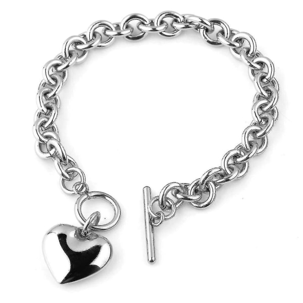 Mode Titanium Stål Rustfrit Stål O-kæde Solid Heart Pendant Halskæde Armbånd Sæt Smykker Til Kvinder