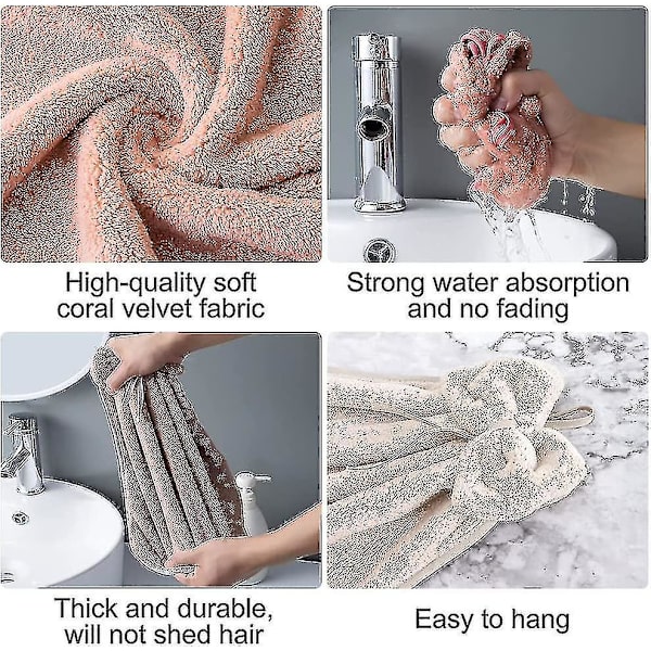 4 stk. Håndklær med sløyfe til å henge opp, Mikrofiber Korallfløyel Håndklær Hengeløkke Gave