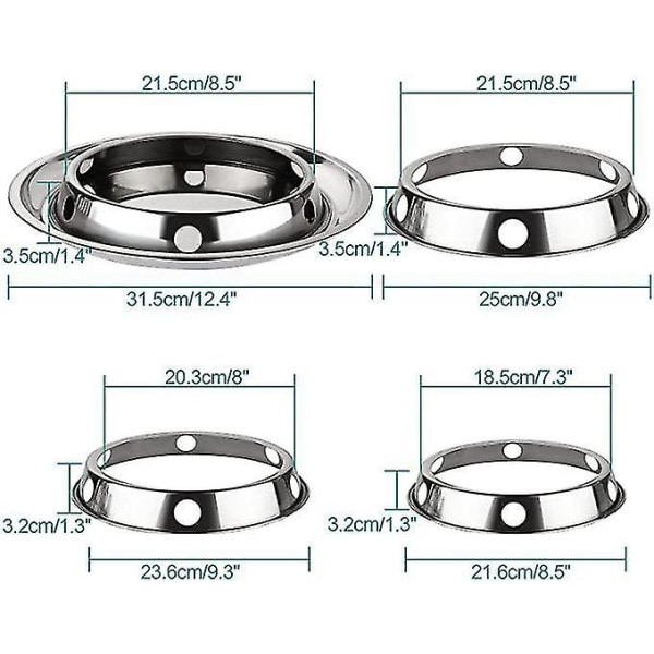 4 stk. Rustfrit Stål Wok Ring Gas Kogeplade 21,5-28cm