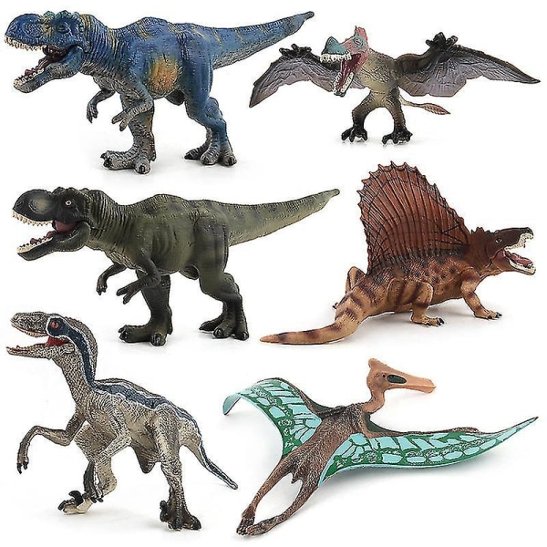 6 stk Jurassic Dinosaur Model Legetøj Tyrannosaurus Rex Velociraptor Dimetrodon Simulation Dinosaur Barn