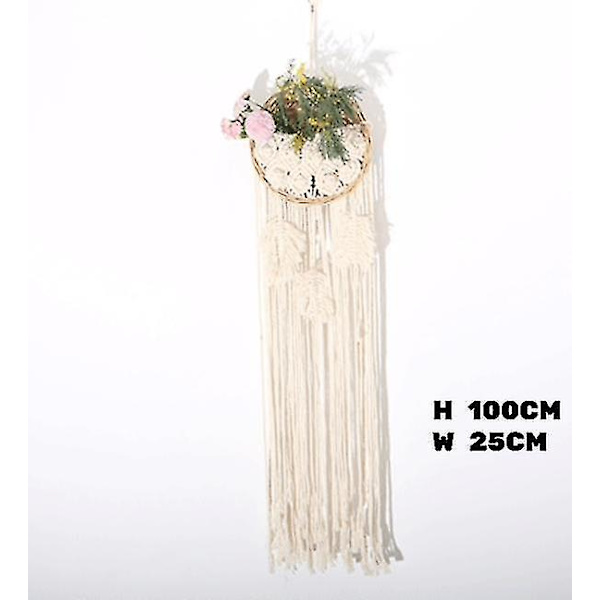 25x100cm Blonder Macrame Væghængning Boho Blomsterpotte Rattan Kurv