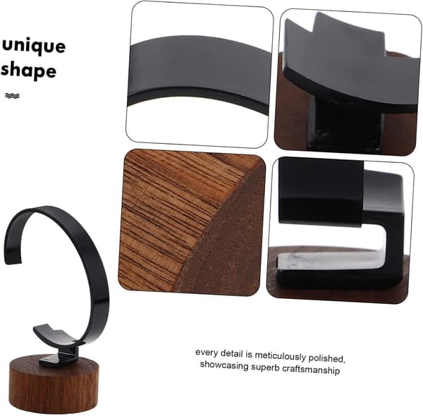 Sort valnøddetræbase Akryl C-ring Urholder Minimalistisk Armbåndsdisplaystander
