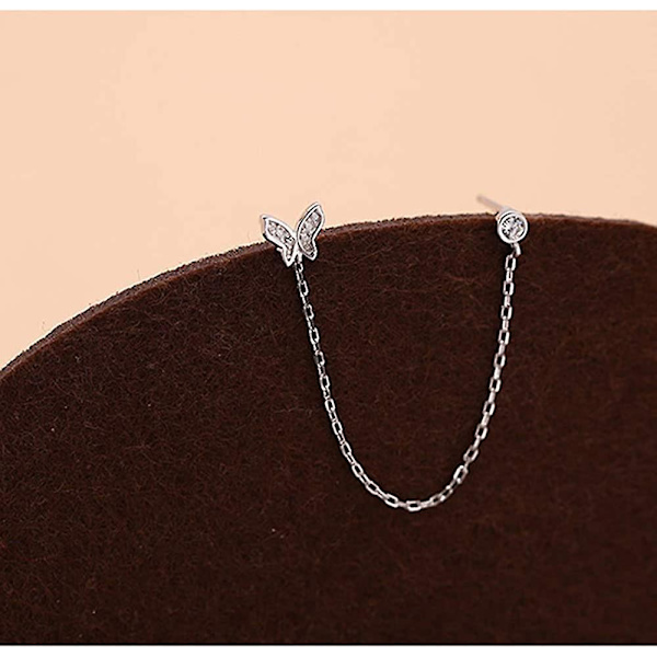 Dobbelt-hul Halo Cz Lille Stud Cuff Wrap Tassel Kæde Crawler Climer Dangle Drop Øreringe til Kvinder Teen Piger Brusk S925 Silv