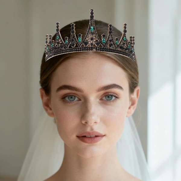 Barokk Retro Brudebryllupskrone Rhinestone Krystall Tiara Hodeplagg Grønn Antikk