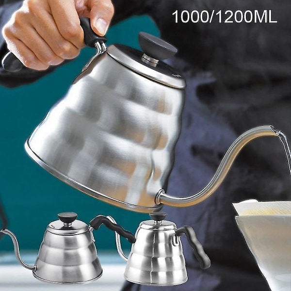 1,2 litran ruostumattomasta teräksestä valmistettu hanhenkaula-kahvikannu teekannu.