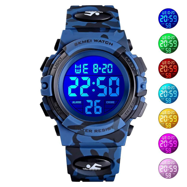 Digitalt ur til børn, Digital Sports 50m Vandtæt Led-ure Vækkeur Lysende armbåndsur Dark blue