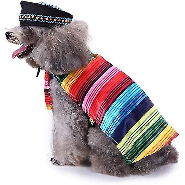 Hunde Kappe Kappe Hat Sæt med Multifarvet Stribet Tassel Kostume
