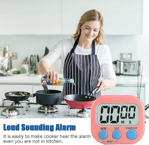 Magnetisk Köktimer med Stor LCD-Skärm, Matlagning, Studier, Ljudalarm och Nedräkning. Den är Rosa