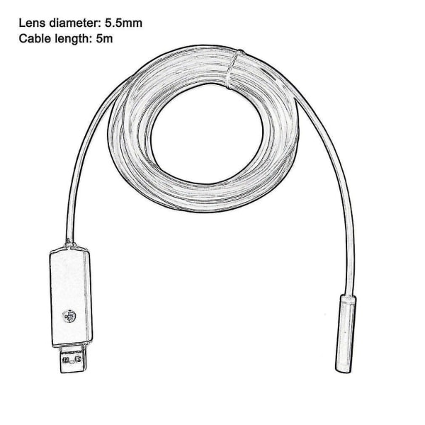 2-in-1 LED-lamppu 5,5 mm linssillä USB-endoskooppi kuvien ottamiseen