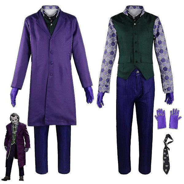 The Joker Kostym Set - Rocka som Jokern! (Kappa, Skjorta, Väst, Slips, Handskar, Byxor) För Vuxna M