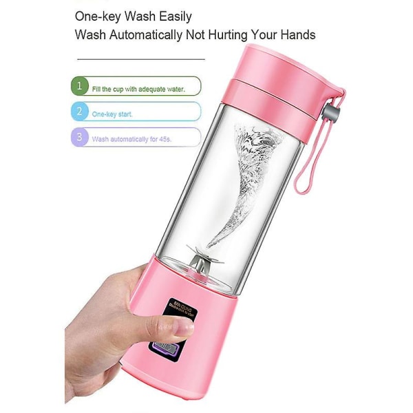 400 ml bärbar USB elektrisk fruktjuicer Smoothie Maker Blender Shaker Flaska (blå sjö) Pink