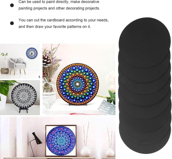8 stykker Mandala malepapir runde sorte papkort til gør-det-selv kunst- og håndværksprojekter