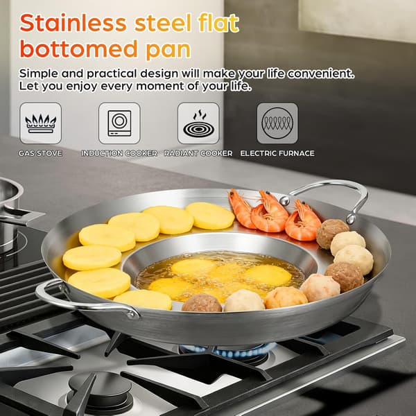 Flat konkav stekepanne non-stick stekepanner i rustfritt stål, solid konstruksjon