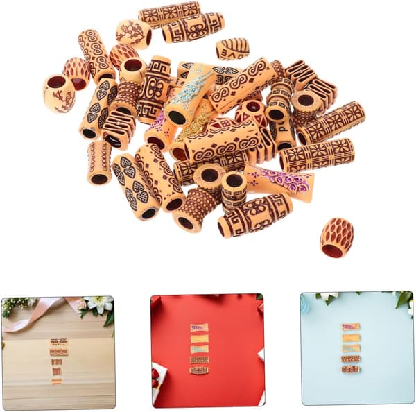 65 stk. store treperler med hull for hårfletter, dreadlocks, hårextensions-tilbehør