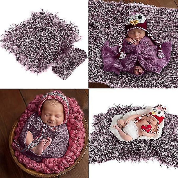 Baby valokuvarekvisiitta Fluffy Blanket Ripple Wrap Set Taro Purple