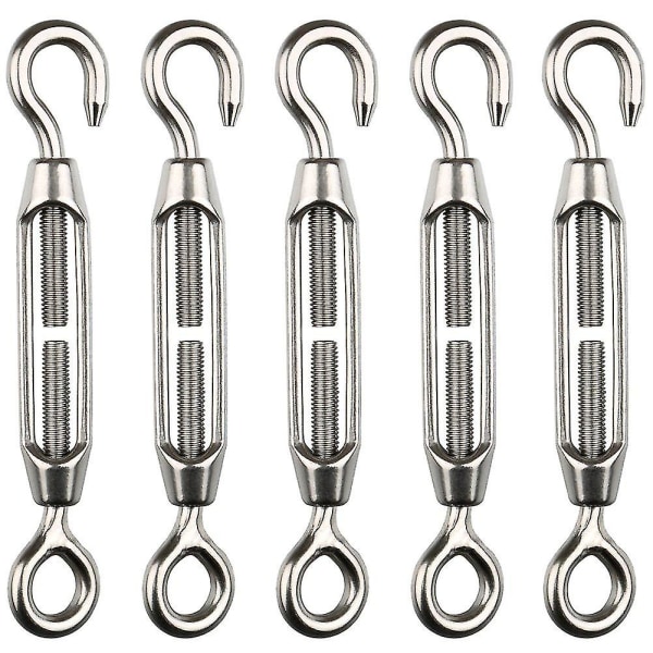 Turnbuckle Wire Tensioner Strainer M4 Stainless Steel Hook And Eye Rope Cable Tension Set Heavy Dutysilver5pcs