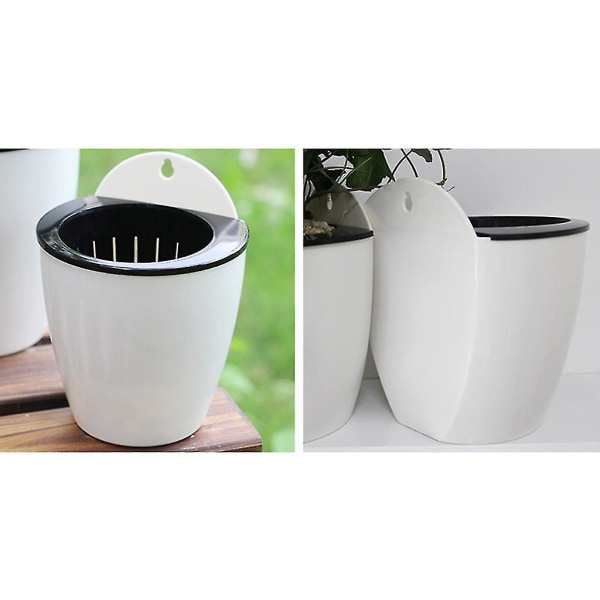Väggmonterad Planter, Väggmonterad Planter Automatisk Vattenabsorberande Lat Plast Väggmonterad Planter (svart+vit) (1 st)