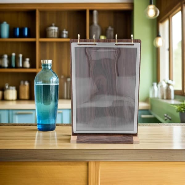 Valnød Træ Menu Display Stand Side Dobbeltsidet Bordplade Skilt Holder