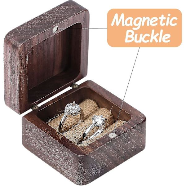 Bryllupsringæske med Magnetisk Retro Træringbærer Rustik Træ Vintage Ringholder Valnød Smykke Opbevaringsæske Gaveholder