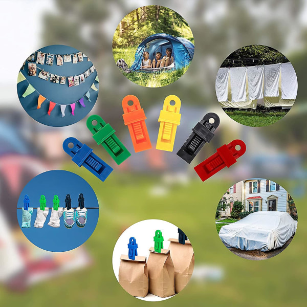 Multifunktionella Tältklämmor i Plast, Tältklämmor, Presenningklämmor för Utomhuscamping och Vandring, 12-pack