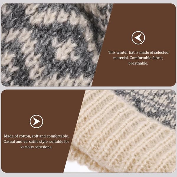 Vinterstrikket hue til kvinder med ørebeskyttelse, tyk varm udendørshat i beige