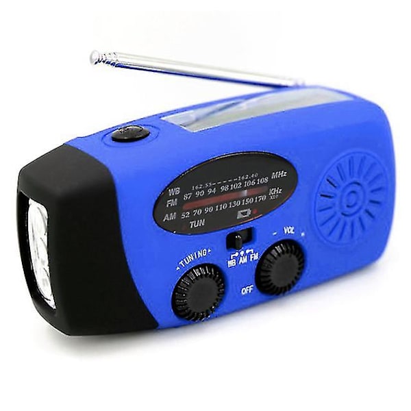 Nødradio for utendørs camping, solcelledrevet håndsveivdynamo radio Bt5.0/fm/am/noaa 2000mah telefonlader Powerk lommelykt Sos 2000mAh Blue No BT