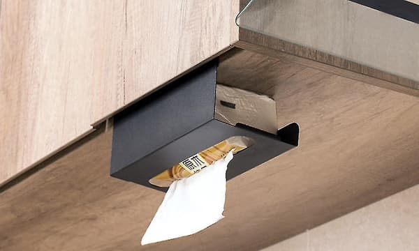 Papirhåndkleholder for baderom, vevboks, under skap, papirdispenser over (svart)