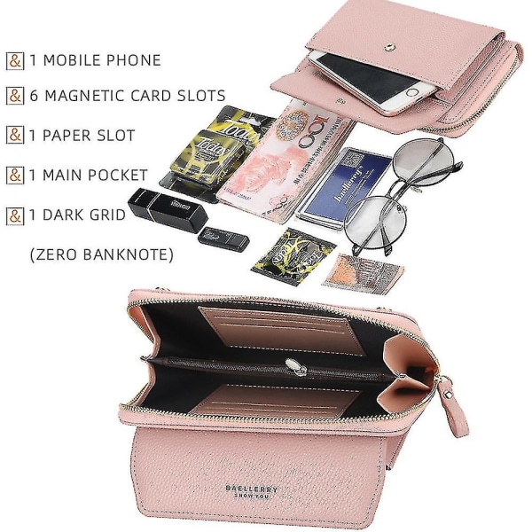 Damepung Pu læder clutch pung kortholder med skulderrem Pung pung pung arbejde dagligt light pink