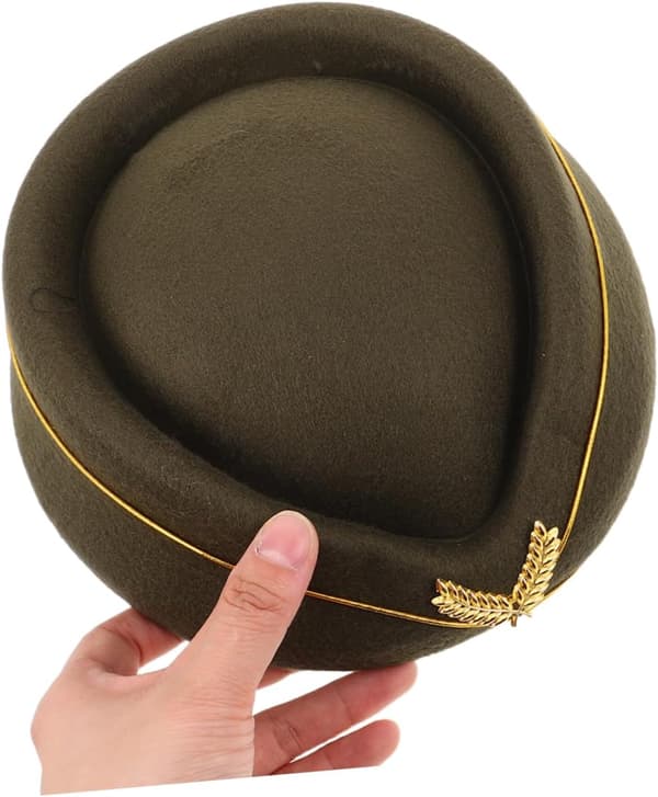 2 stk. ulden stewardessehat flyvertinde baret retro cosplay kostumefest hat til kvinder olivengrøn