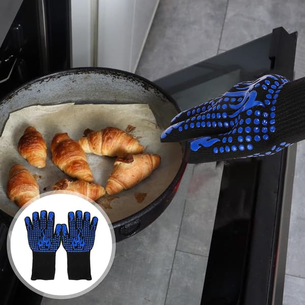 1 par värmebeständiga handskar Mikrovågsugnsvante Silikon och Polyester Bomull Skyddande Grillhandskar
