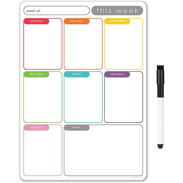 Tms A4 Magnetic Weekly Planner, tørketavle for kjøleskapskalender for organisering av daglige gjøremål, måltidsplanlegging eller forretningsplaner på kontorer - med tørr