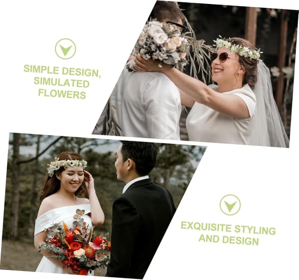 Simulert kranshodeplagg i bohemsk stil med blomsterhodeplagg og brudekransdesign