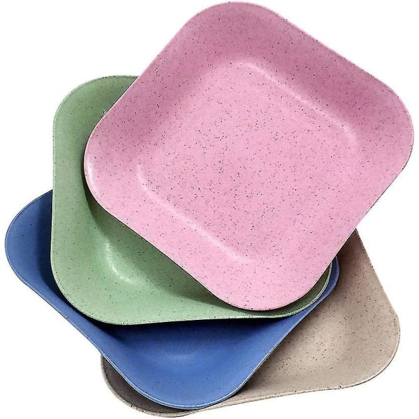 4 kpl 18 cm:n ympäristöystävällinen dissert-astia rikkoutumattomia lautasia (neliö, 4 väriä)