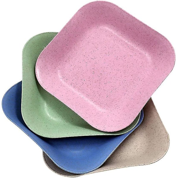 4 stk 18 cm Øko-vennlige Serveringsfat Uknuselige Tallerkener (firkantet, 4 farger)