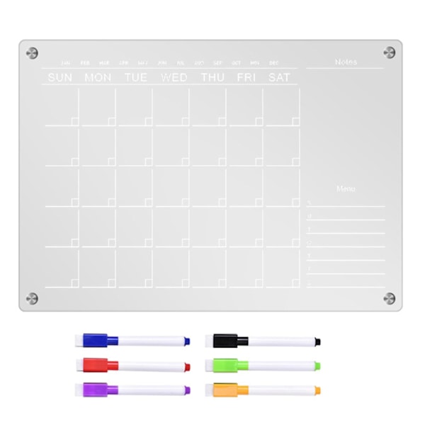 Sinknap Magnetisk Månedskalender Med Markeringspenn Scratch-Proof Gjenbrukbar Kjøleskapsplanlegger Tørrmarkørkalender Klar Tavle A4