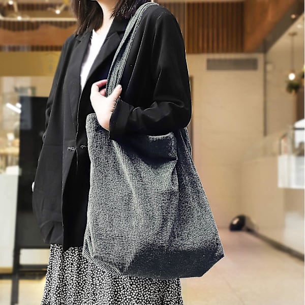 Damer Stor Kapasitet Canvas Corduroy Skulderveske Casual Tote (brun)