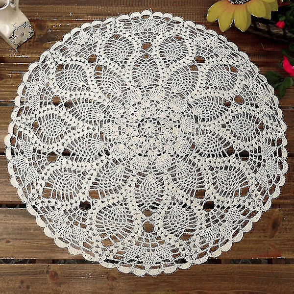 Sinknap 60cm Rund Håndhæklede Bomuldsblonder Hult Borddug Bordklæde Dæksel -xx Beige