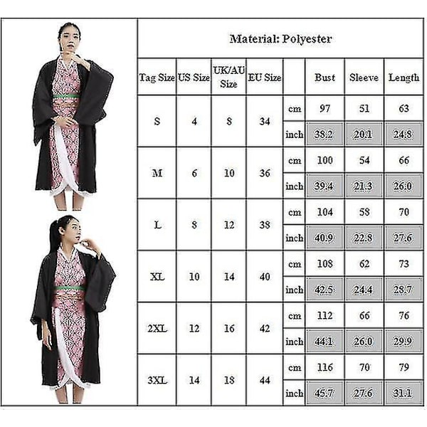 Demon Slayer Anime Kamado Nezuko Kostym Kimono Kläder Med Bambusrekvisita Rollspel Dräkt För Kvinnor 2XL
