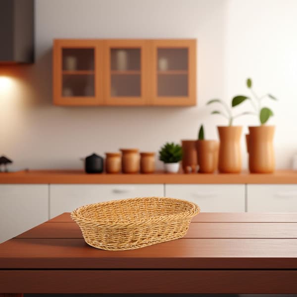 Oval plast frukt- och brödkorg 27cm×18cm×6.5cm Vävd snackserveringsbricka Dekorativ