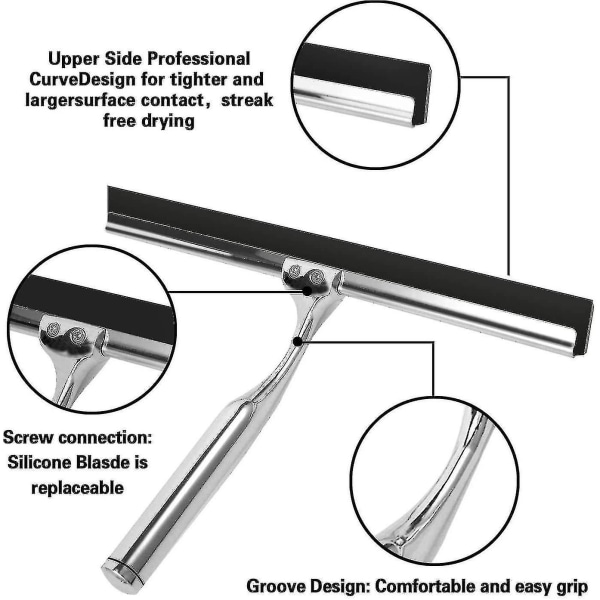 Bruse Squeegee, Vindue Squeegee, Rustfrit Stål Brusevægsskraber
