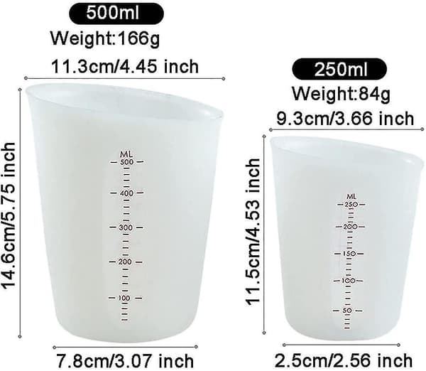 2 st Silikonmätkoppar 250/500ml Blandningskoppar med skala Transparent graderade koppar för hemmet