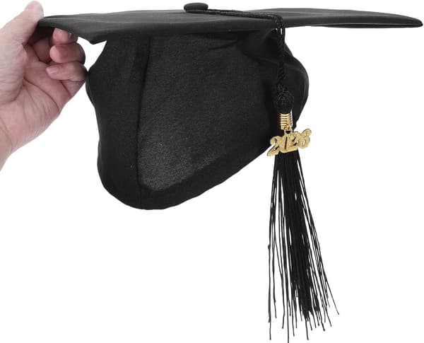 Studenterhue til voksne, studenterhue og kvast til gymnasieceremoni, unisex tilbehør, sort
