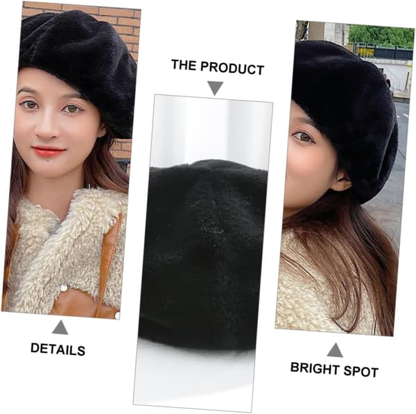 Dame Varm Chic Baret Hat Polyester Malerhue Mode Efterår Vinter Hat til Hverdagsbrug Sort