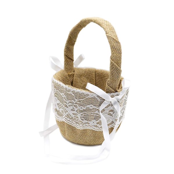 Blomsterkurv i jute, Vintage Blondering Bøjle Bryllup Blomsterpige Kurv Bryllupsfest