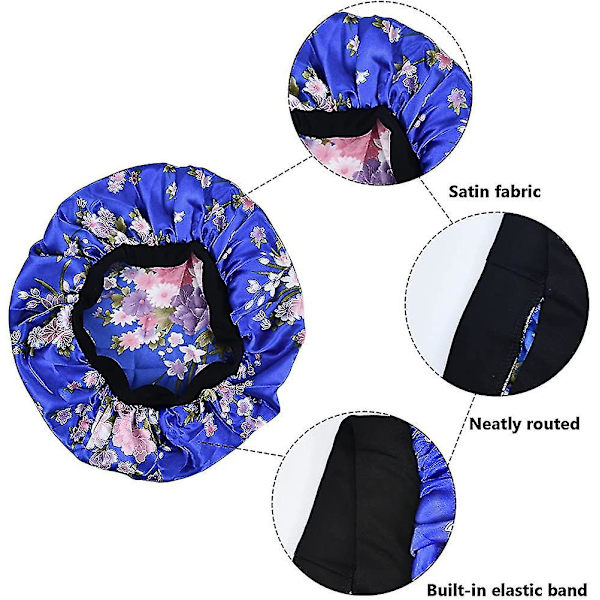 2 st Satin Bonnet Nattmössa, Justerbar Satin Sovhuva för Vuxen