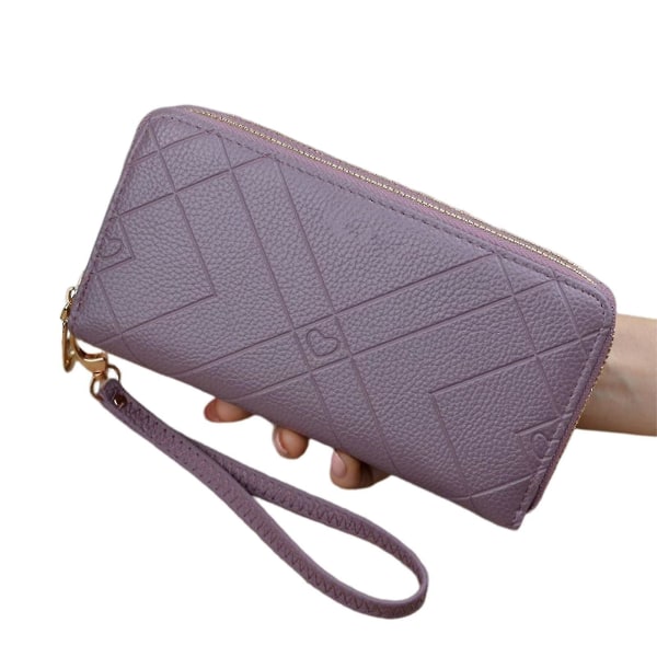 Kvinna Pu-material plånbok med avtagbar handledsrem Stor kapacitet handväska för tjejer damer shopping dating Purple