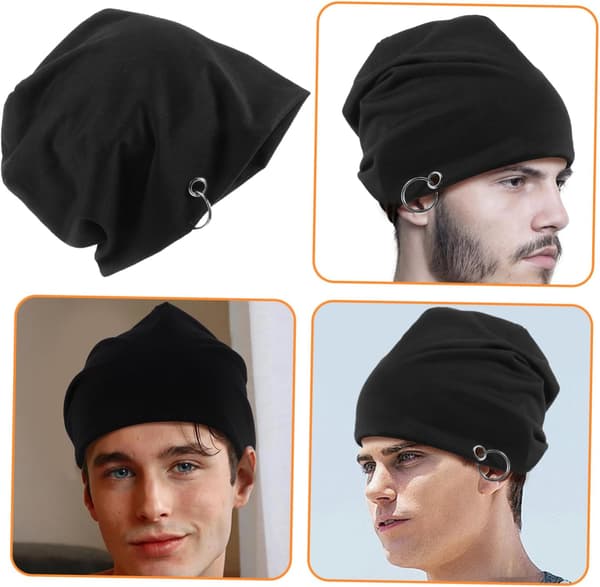Herre lue turbanhatt pustende hodeplagg for soving komfortabel polyester herre sovehatt hodeplagg svart