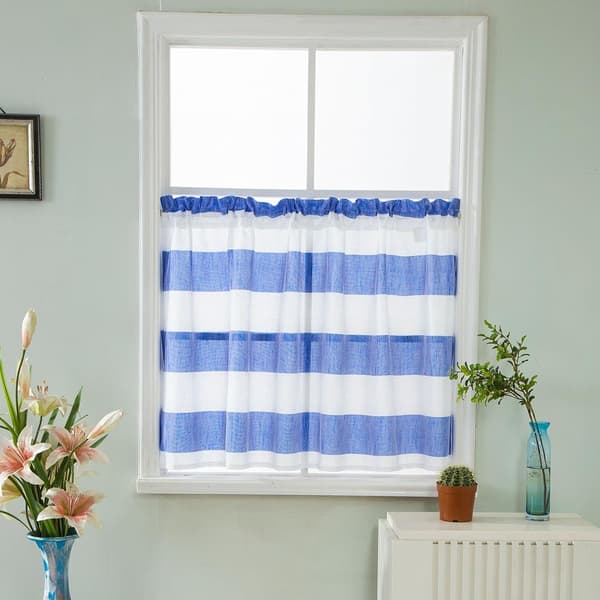 Blå og hvitstripet blendingsgardin for stue, polyester