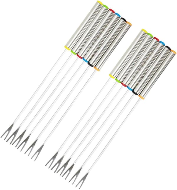 12 stk. ostefondugafler Fruktmatgaffel 24 cm rustfritt stål solid varmeisolerende håndtak
