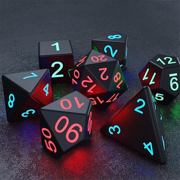 7 st elektroniska tärningar USB-uppladdningsbara lysande glödande DND RPG